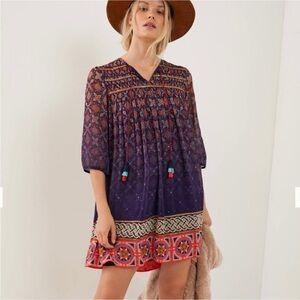Anthropologie Tanvi Kedia Corinna‎ Tunic Dress Size M Embroidered Metallic